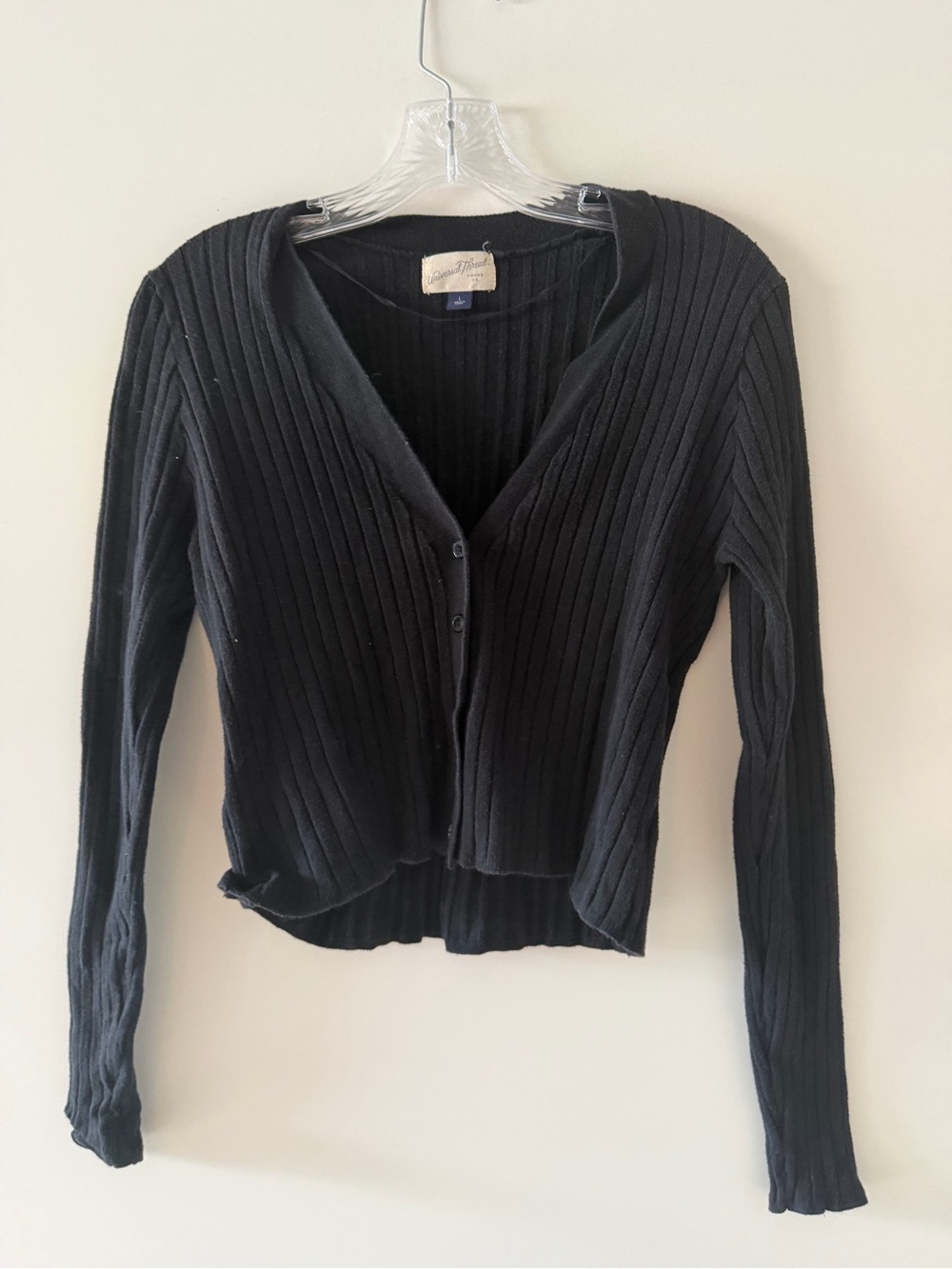 Universal Thread Black Ribbed V-Neck Button-Up Cardigan